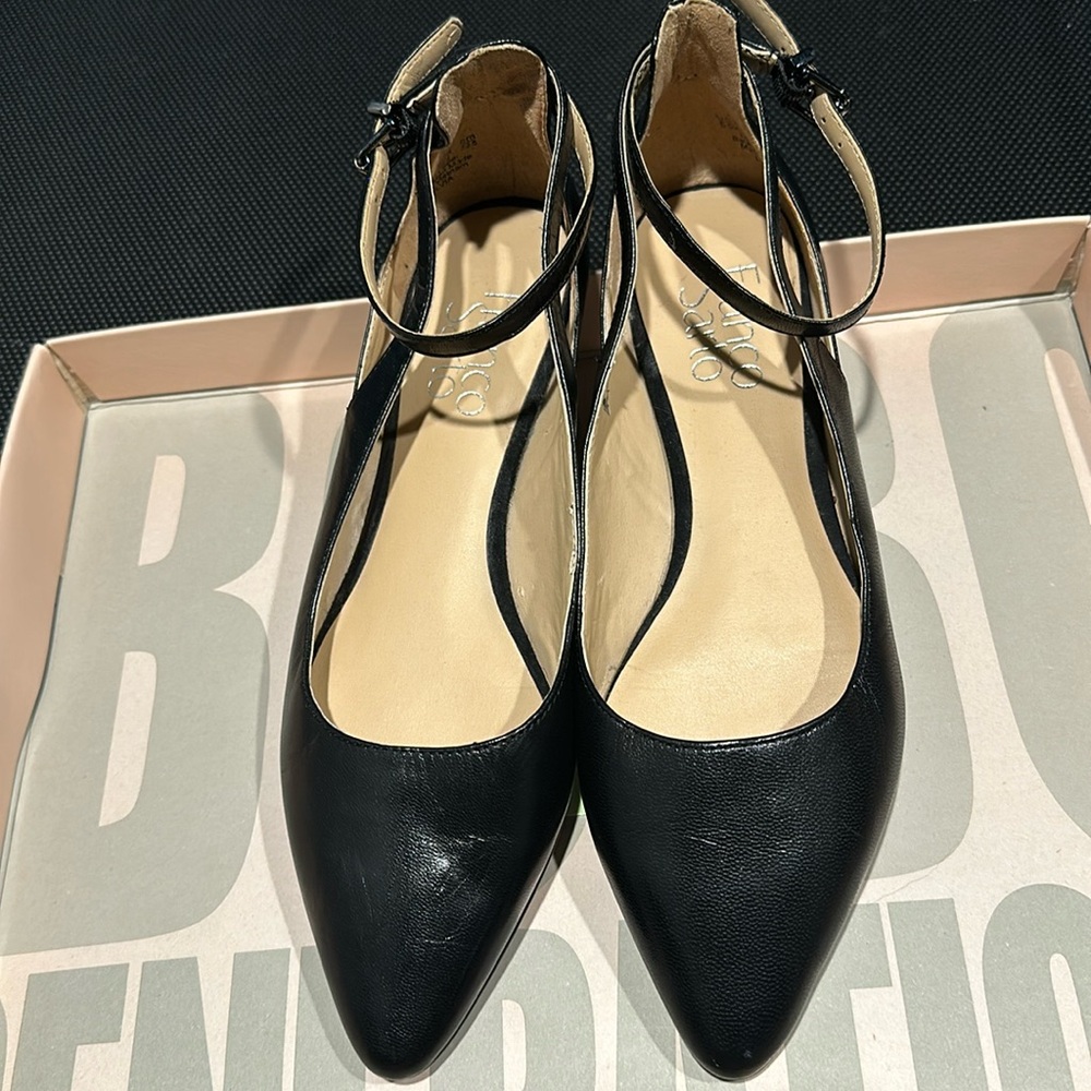 Franco Sarto black leather flat ankle tie